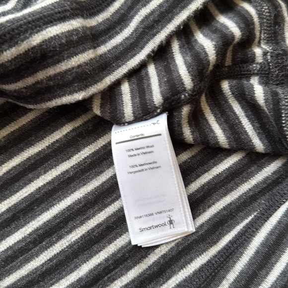 Smartwool 1/4 Zip Pullover Merino Wool Long Sleeve Baselayer Striped Black/Grey - Picture 4 of 7